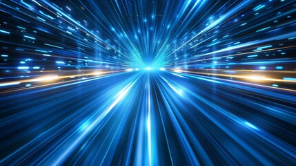 Blue light speed background with glowing rays and futuristic technology concept Highspeed motion blur effect Digital illustration