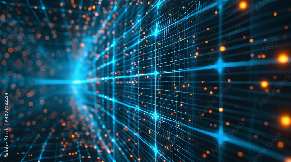 Poster futuristic abstract visualization of decentralized finance - digital hologram illustrating blockchai