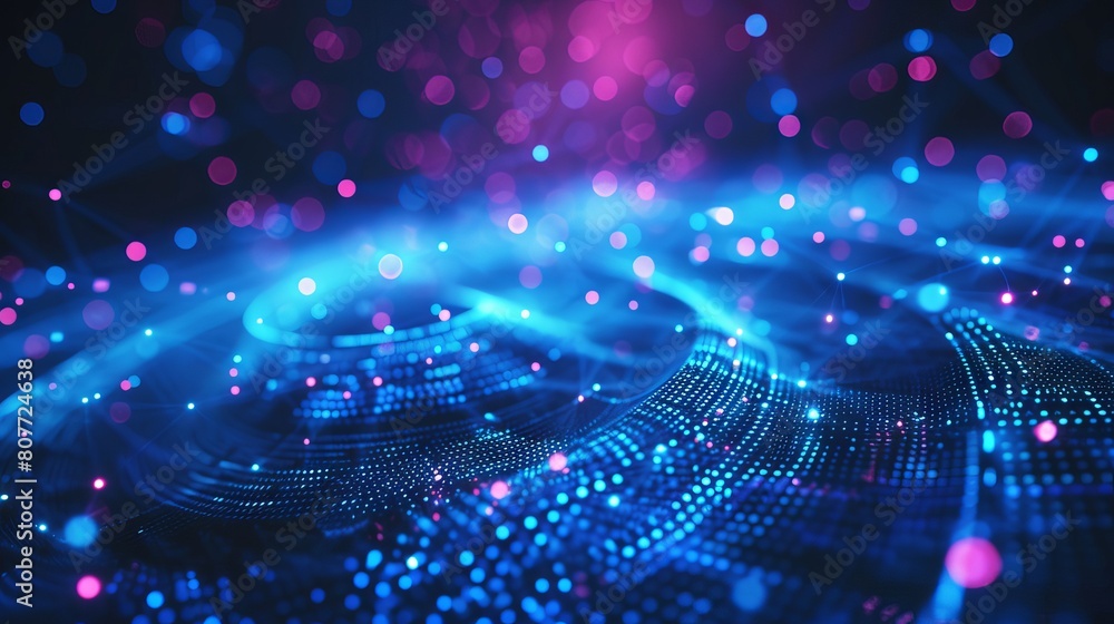 Poster futuristic abstract visualization of decentralized finance - digital hologram illustrating blockchai