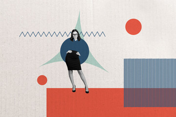 Sketch image composite collage of young lady office worker project manager look confident stand on...