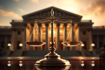 Scales of justice on the background of the United States Supreme Court