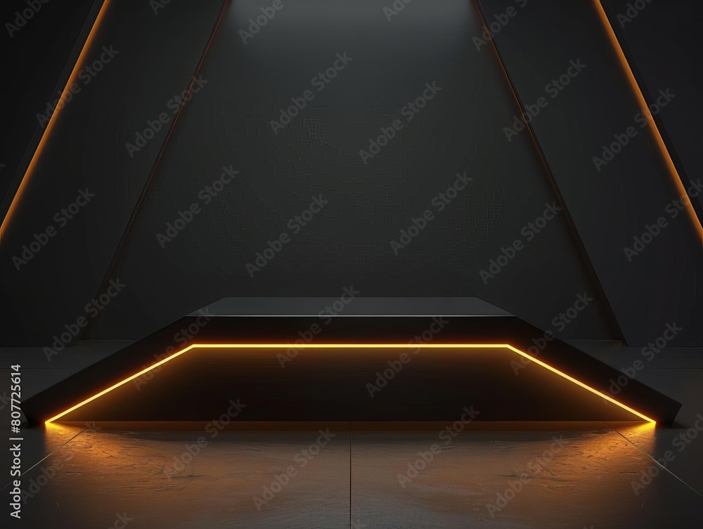 Poster create a realistic image of a black and yellow futuristic stage
