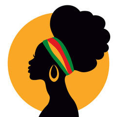 Black silhouette of an African-American woman with a headband in Juneteenth colors. Black History Month. Celebrating Juneteenth, Freedom Day. Vector illustration
