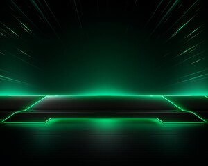 A glowing green platform in the middle of a dark space.