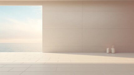 An empty room with a large open door looking out to the ocean.