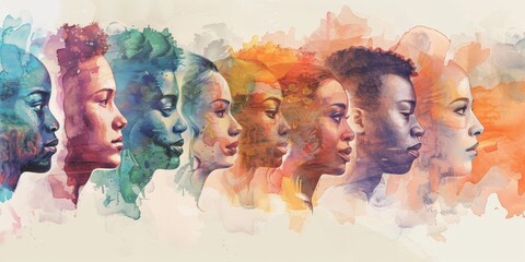 A painting of many faces with different colors and styles. The painting is titled "The Faces of Diversity"