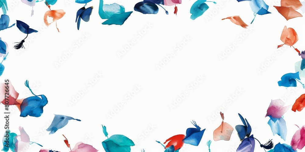 Poster a colorful background with a white frame and a bunch of leaves. the leaves are in different colors a