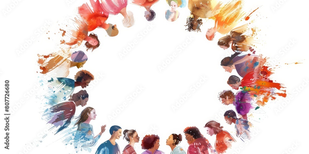 Poster a colorful circle of people with a white background. the circle is a representation of unity and div
