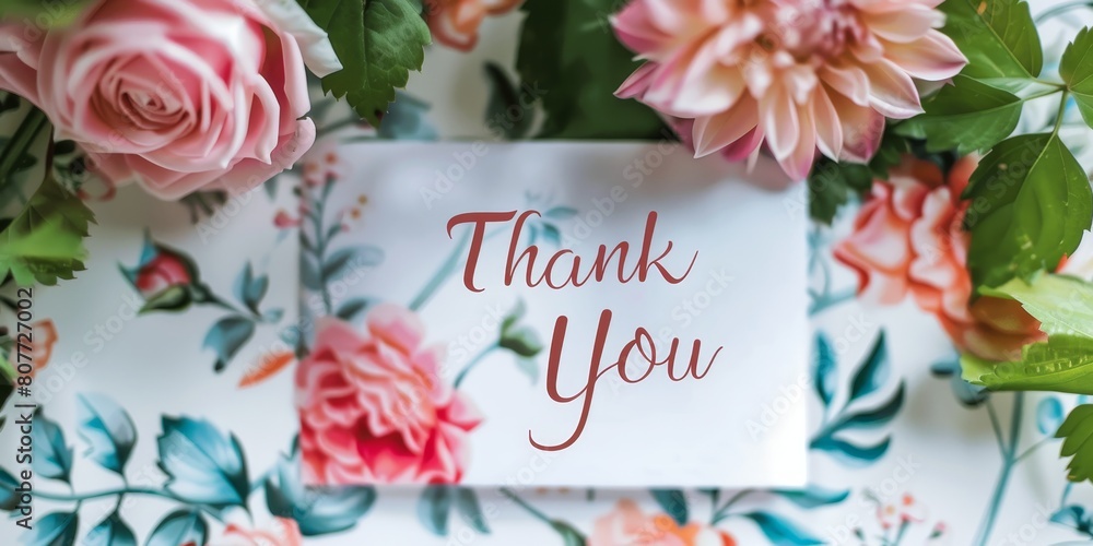 Poster a card with a flowery design and the words 