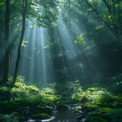Beautiful_rays_of_sunlight_in_a_green_forest