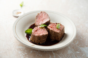 Roasted beef fillet with red wine sauce
