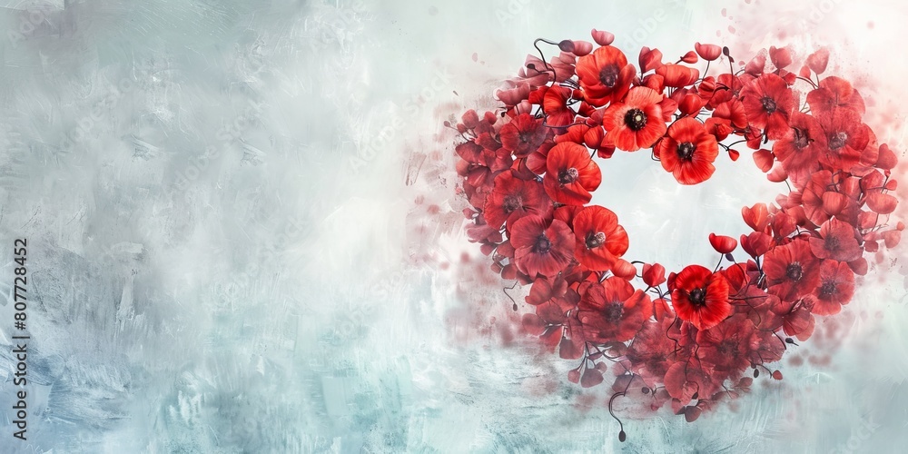 Poster a heart made of red flowers is the main focus of the image. the flowers are arranged in a circular p