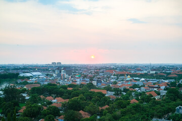 Surabaya city landscape, Surabaya is the second largest city in Indonesia, view of the Surabaya city, aerial view of a city, panorama of the city