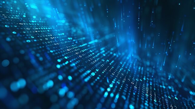 Digital encryption elegance: binary code matrix on dark blue canvas - A cybersecurity and cryptocurrency conceptual wallpaper - Powered by Adobe