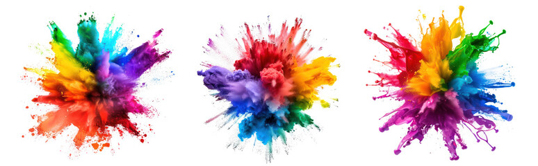 rainbow pride paint splash, powder explosion isolate on transparency background PNG