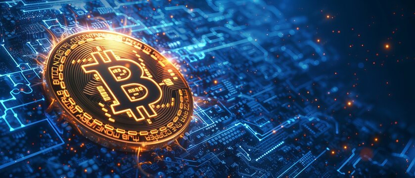 Innovative bitcoin mining concept: advanced cryptocurrency blockchain network visualization as digital artwork for tech enthusiasts