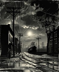 The scene is a dark and rainy night