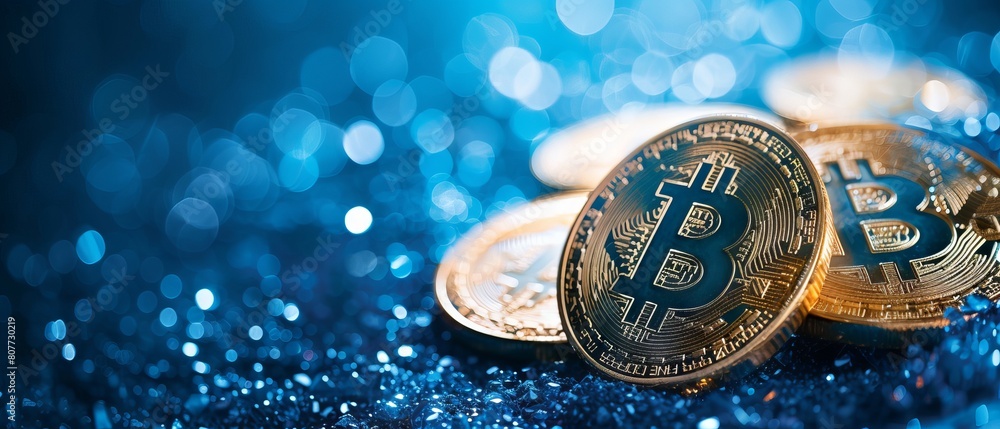 Poster panoramic view of bitcoin transactions: digital currency exchange and online payment concept in cryp