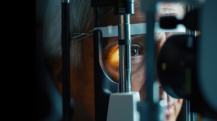 Ophtalmologist visit with close up eye of senior person photo healthcare and sight health optics advertising AI generative