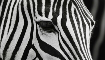 Fototapeta na wymiar black and white photo of zebra stripes, extreme close up, high contrast, in the style of national geographic photography