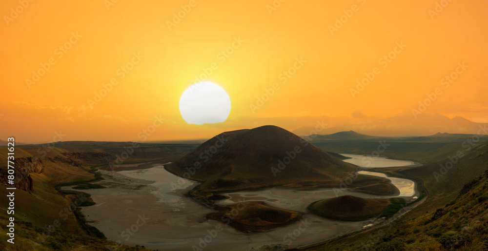 Poster meke crater lake in konya, turkey. the lake no longer exists because of global warming.