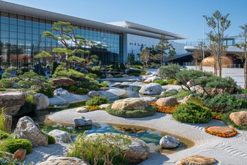 beautiful garden buildings with a modern Japanese theme professional photography
