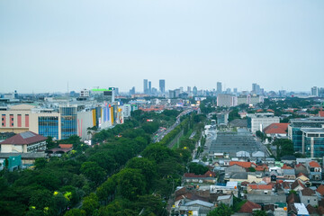 Naklejka premium Surabaya city landscape, Surabaya is the second largest city in Indonesia, view of the Surabaya city, aerial view of a city, panorama of the city