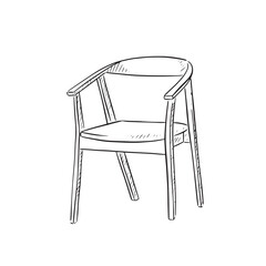 A line drawn illustration of a black and white chair. Drawn by hand in a sketchy style and. vectorised for a variety of uses.