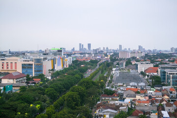 Surabaya city landscape, Surabaya is the second largest city in Indonesia, view of the Surabaya city, aerial view of a city, panorama of the city