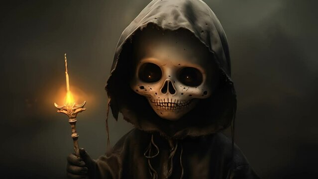 Little cute baby angel of death. Baby grim reaper	