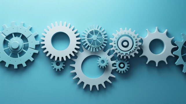 A blue background with a row of gears on it