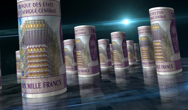 Central African CFA Franc money banknotes rolls 3d illustration