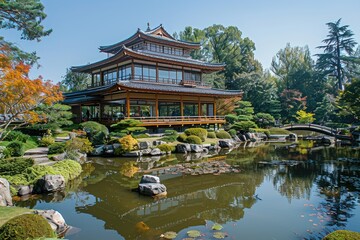 Obraz premium beautiful garden buildings with a modern Japanese theme professional photography