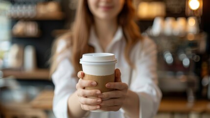 A Barista Offering Coffee Cup