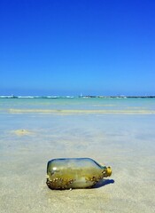 해변에 뒹구는 오래된 빈 병