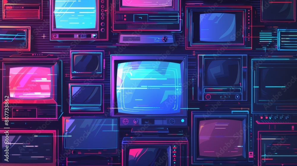 Poster vg glitch effect for video background on game screens. abstract vhs noise graphic for gamer. retro s