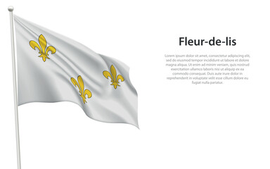 French Fleur-de-lis Flag Waving on a White Background