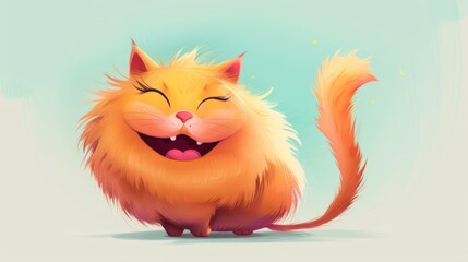 Cute happy pink and yellow cartoon cat character for projects and merchandise designs