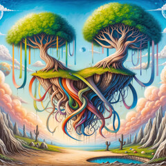 surreal flying trees
