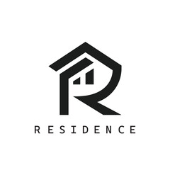R letter house icon of residence  vector concept design template