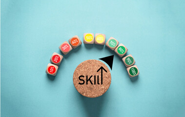 Skill indicator rating level button with percentage for human development and enhance knowledge...
