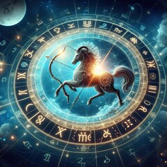 Zodiac sign Sagittarius. Magic illustration. Horoscope.