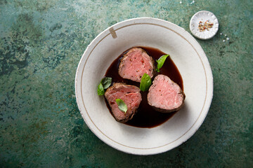 Roasted beef fillet with red wine sauce