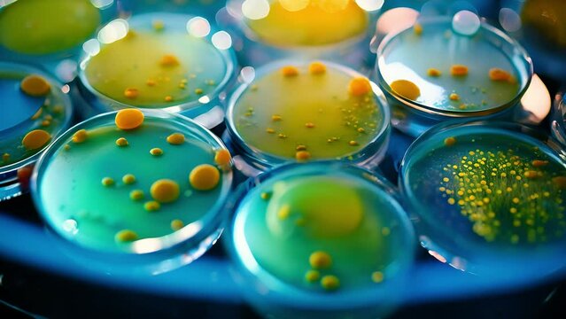 Close up of a petri dish for checking an antibiotic in the laboratory. Bacterial on plate. Samples in petri dish. Research and experiment	