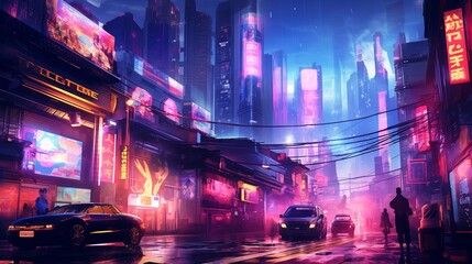 Neon Noir: Futuristic Cyberpunk Cityscape