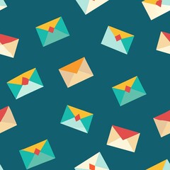 Seamless pattern of envelopes with peek-a-boo windows revealing colorful patterned liners, adding a surprise element to your gift wrap, Generative AI
