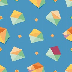 Seamless pattern of envelopes with peek-a-boo windows revealing colorful patterned liners, adding a surprise element to your gift wrap, Generative AI