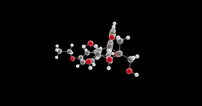 Ertugliflozin molecule, rotating 3D model of steglatro, looped video on a black background