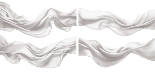 Set of floating white fabrics, cut out