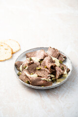 Traditional vitello tonnato with capers